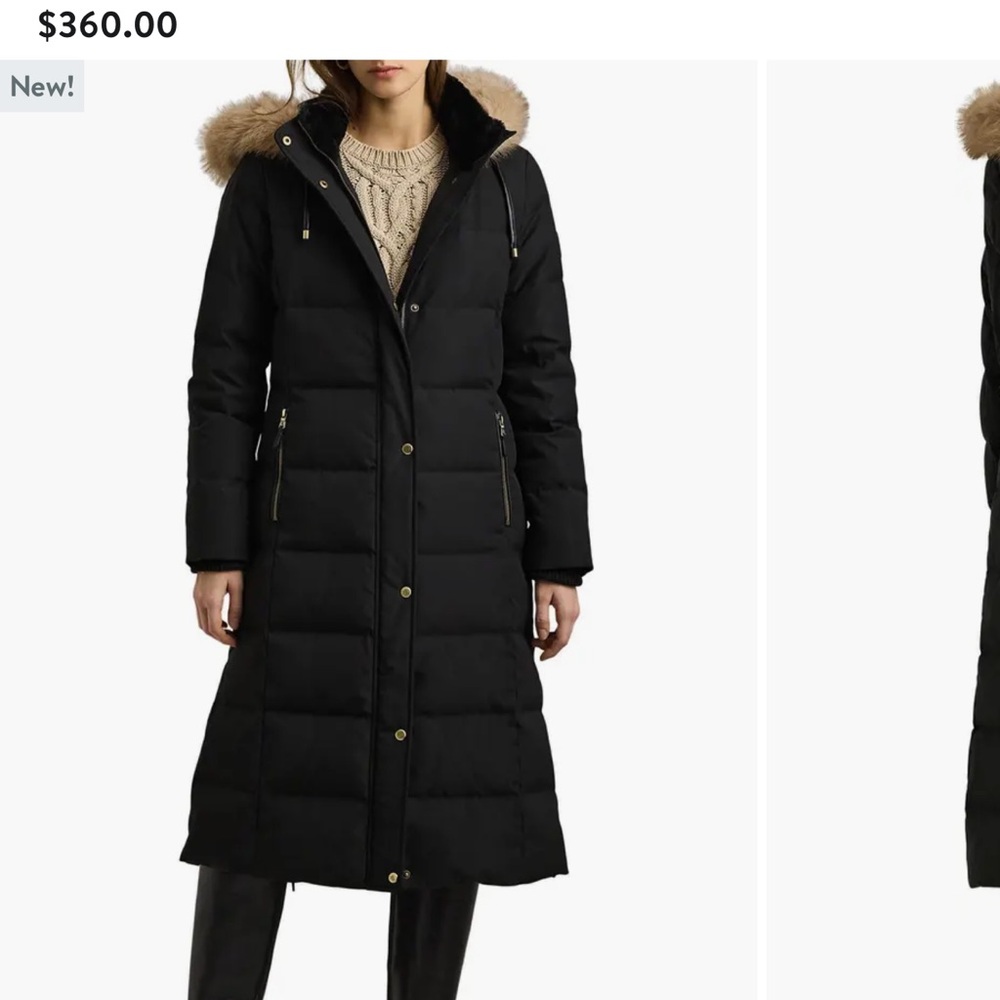 Ralph Lauren Black Puffer Coat with Fur Trim